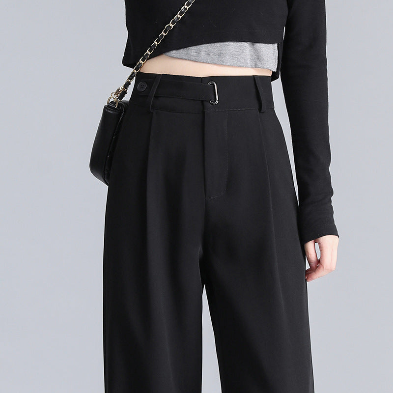 Spring And Autumn High Waist Drooping Narrow Wide-leg Pants