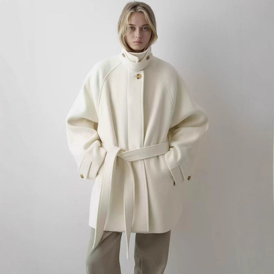 Loose fitting belted mid length coat