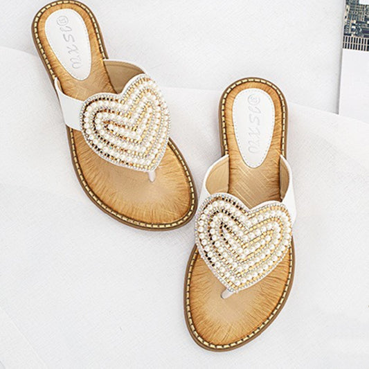 Rhinestone Pearl Women's Shoes Love Flip-flops Women