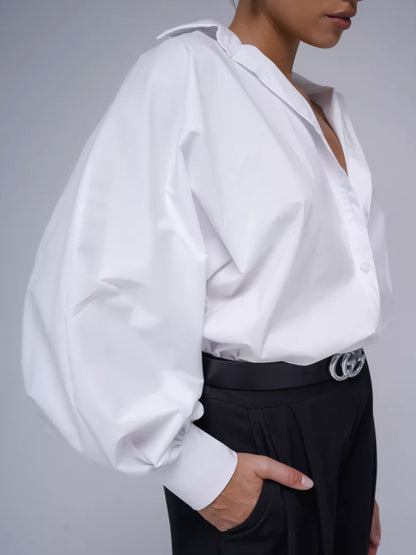 Bubble Sleeve V-neck Shirt