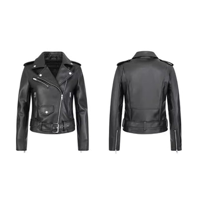 Damen-Retro-Biker-Ledermantel aus Kunstleder