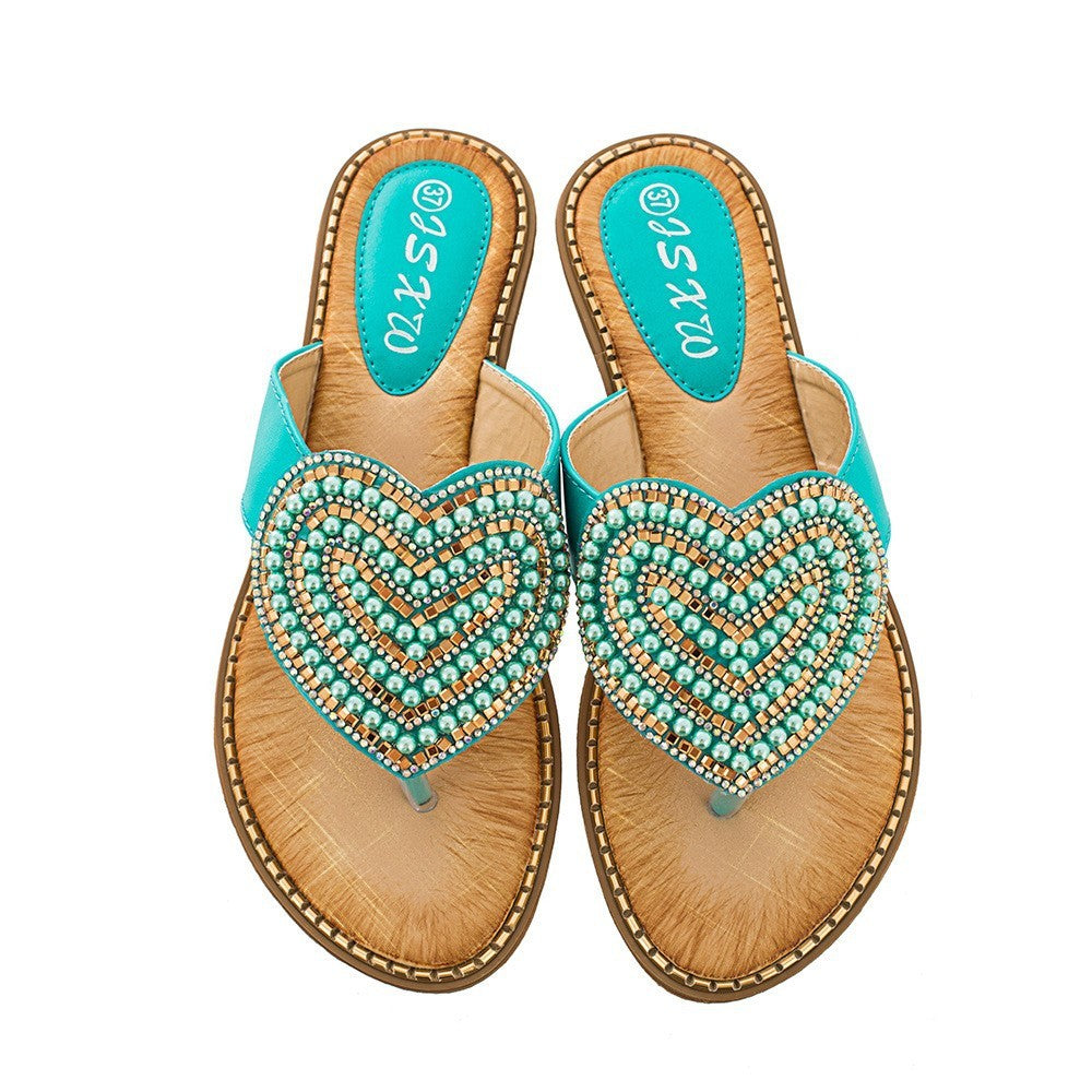 Rhinestone Pearl Women's Shoes Love Flip-flops Women