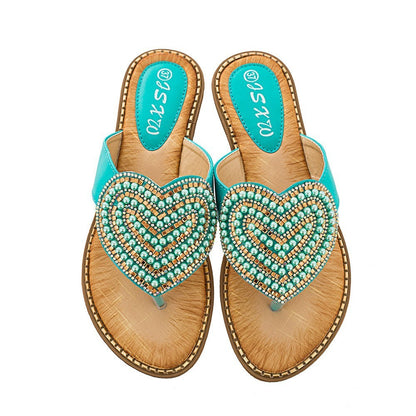 Rhinestone Pearl Women's Shoes Love Flip-flops Women