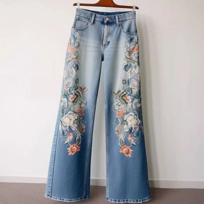 Fashion Embroidery Straight Jeans For Women