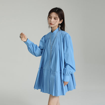 Niche Design Pleated Doll Type Long Sleeve Shirt Dress