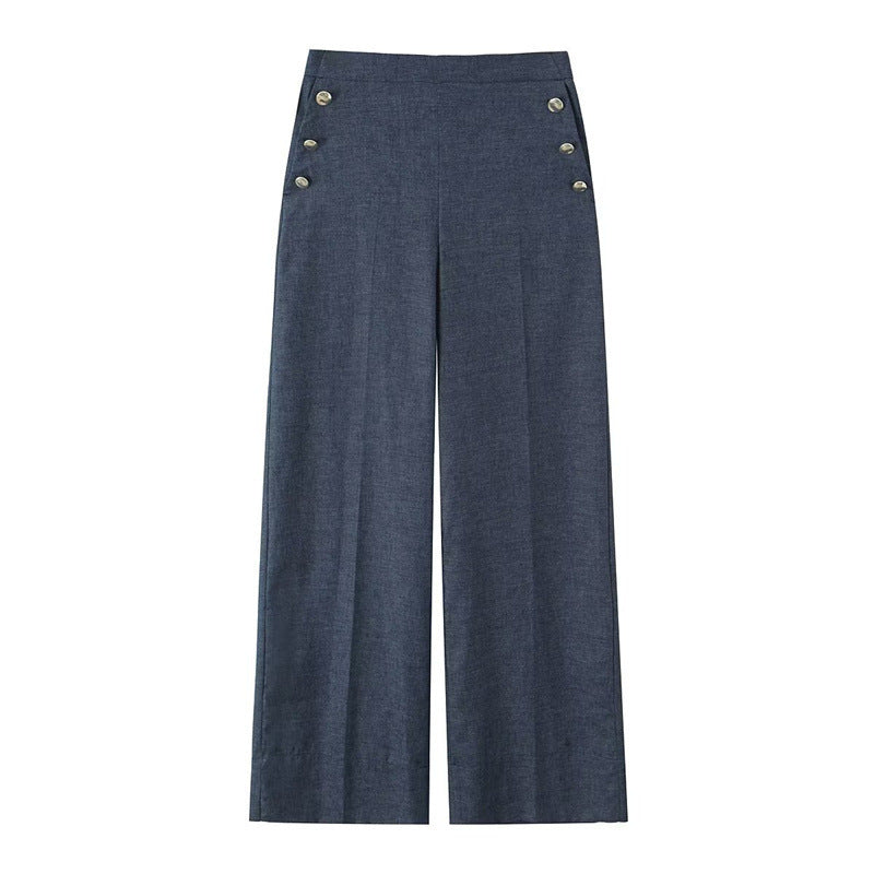 Button Decoration Wide Leg Pants