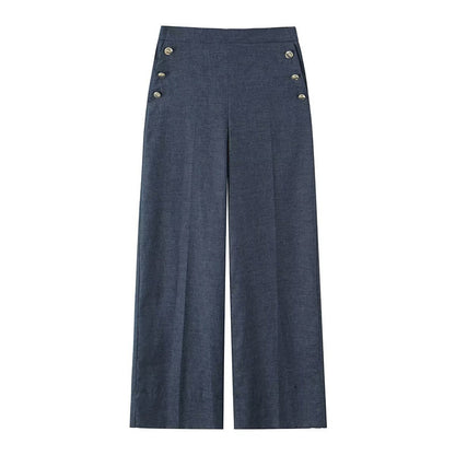 Button Decoration Wide Leg Pants