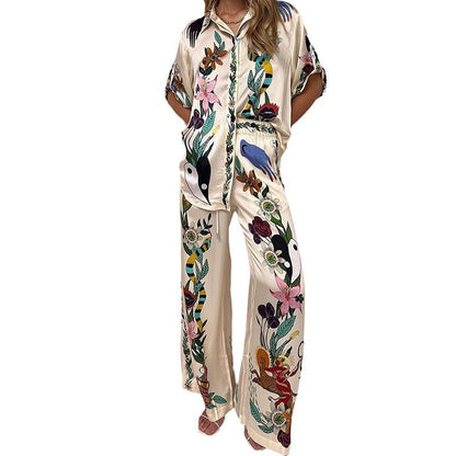 Shirt and trousers loose printed suit casual two-piece set