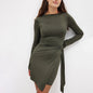 Women's Dress Long Sleeve Round Neck Tied Pleated Solid Color