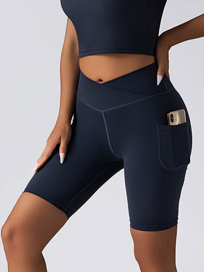 Biker-Shorts für Damen, Bauchkontrolle, keine Naht, hohe Taille, Yoga, Fitnessstudio, Workout, Laufen, Volleyball-Shorts mit Taschen